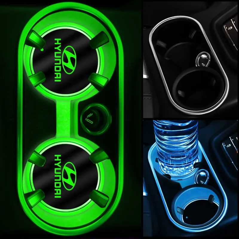 LED شعار السيارة كوب ماء أضواء المضادة للانزلاق الوقايات اكسسوارات السيارات لشركة هيونداي توكسون JM TL NX4 2021 2020 - 2005 التصميم الداخلي