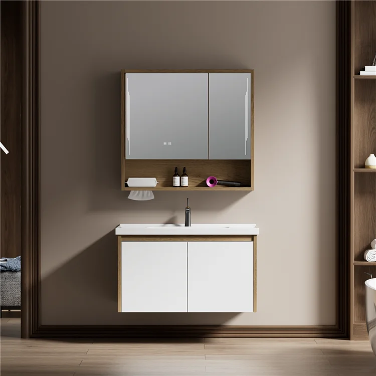 Bathroom CabinetCompetitive Price Modern Aluminum Bathroom LED Cabinet Hotel Use Wall-Mounted Bathroom Vanity With Ceramic Basin