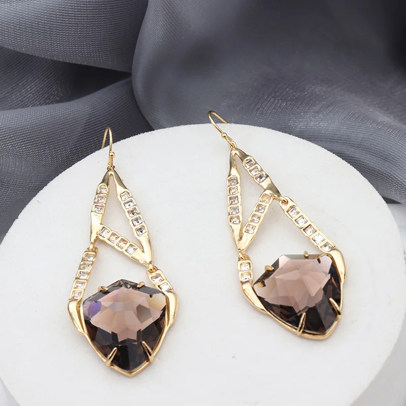 Personalized Irregular Gem Inlaid Fashionable European and American Genius Designer Earrings