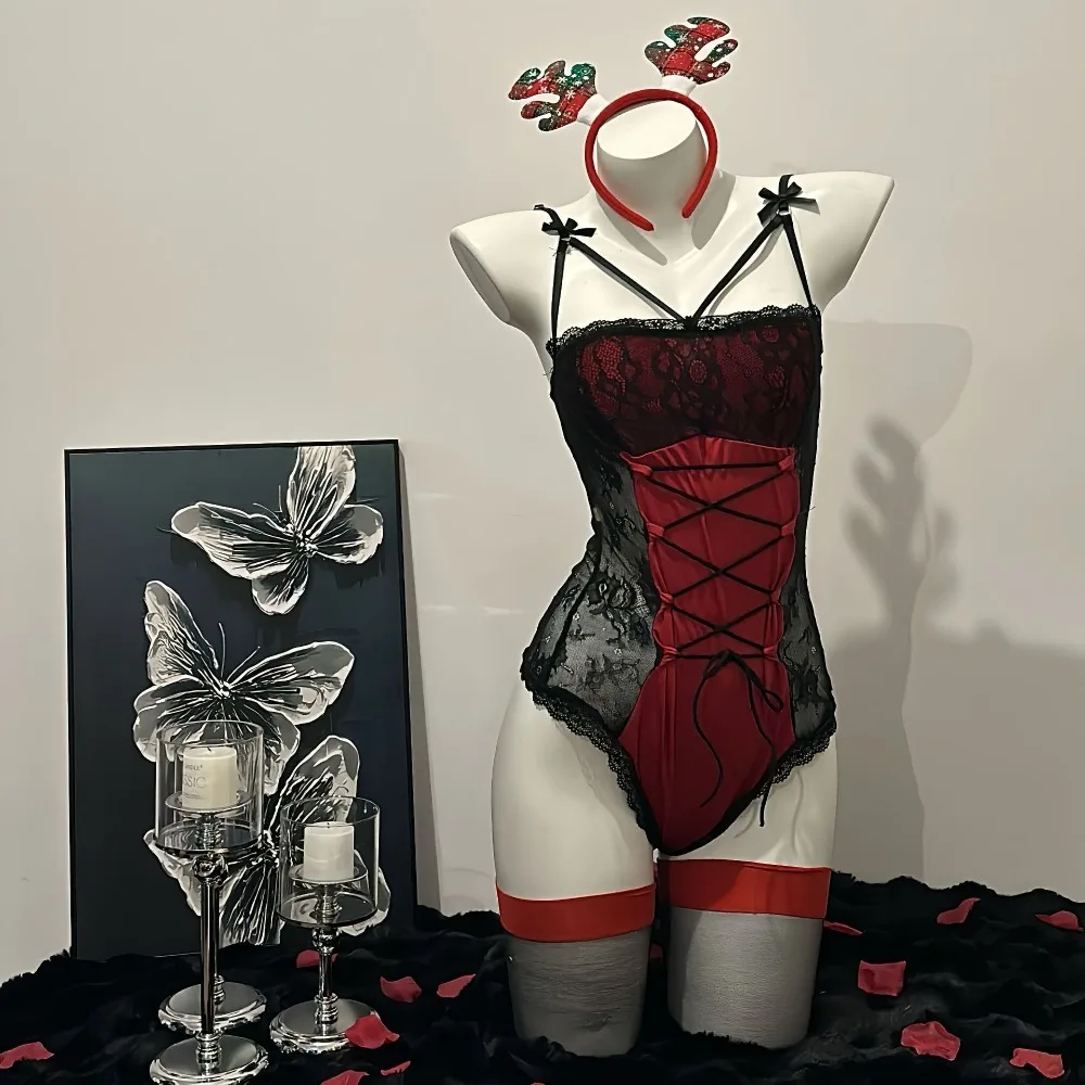 Traje de chica conejito rojo para mujer, disfraces de Cosplay, mono con corsé, lencería Sexy, mono de rol de Anime, uniforme Sexy de fiesta Porno de conejo