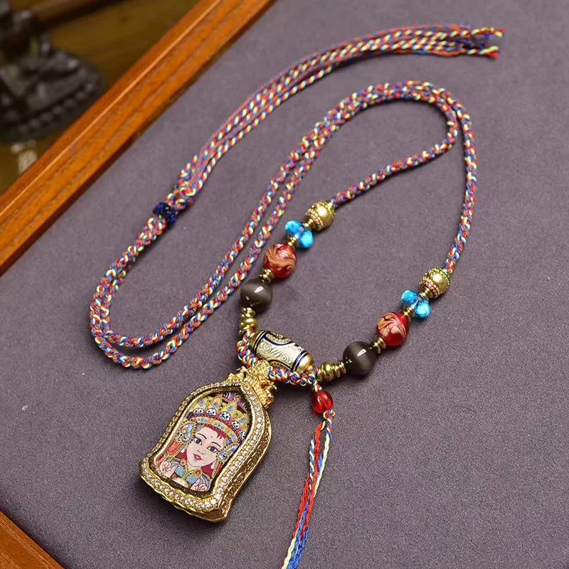 Tibetan-style cultural item Zaki Lam Thangka, past and present life Buddha pendant, sweater chain, purely hand-woven rope neckla