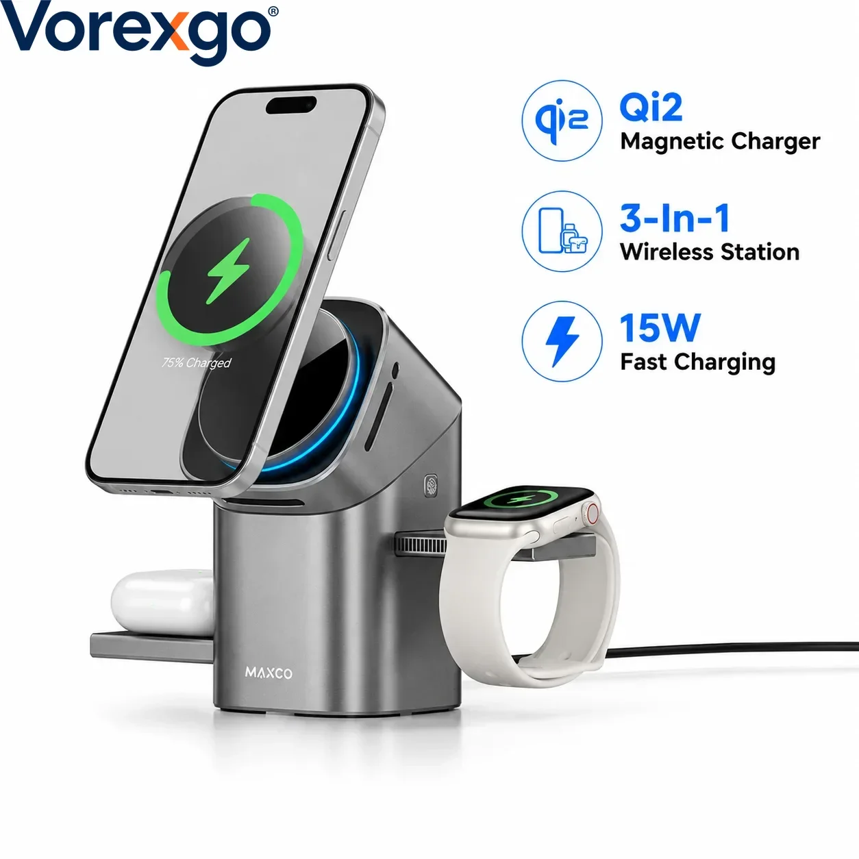 2026 Qi2 Automatic Touch Magnetic Multi-function 3 in 1 Wireless Charger for Iphone17 16 15 14 13 Pro Max Iwatch Airpods Charger