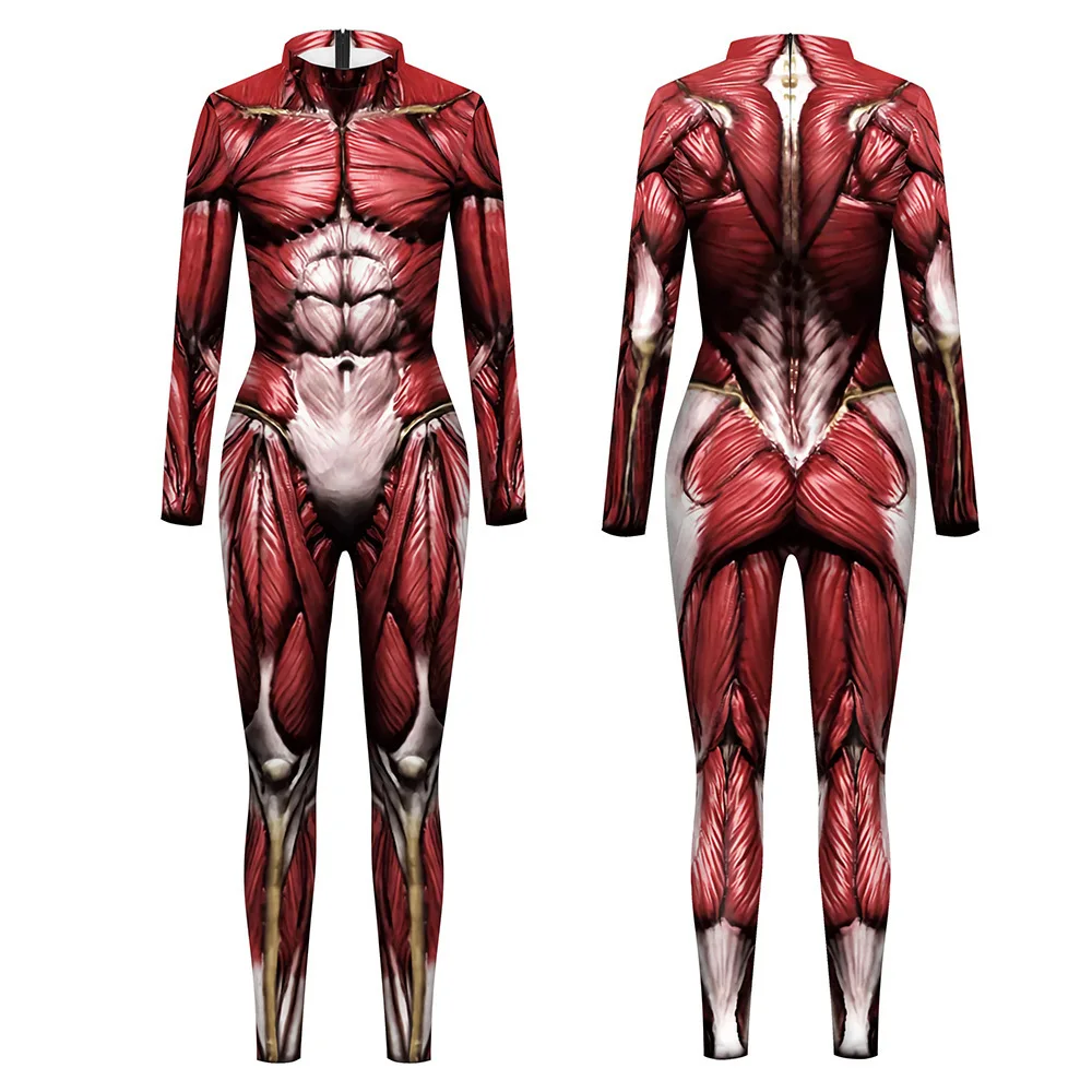هالوين العضلات المطبوعة بذلة أنيمي الإنسان نمط 3D ضيق Zentai ارتداءها كرنفال عيد الميلاد أداء أزياء الهالوين