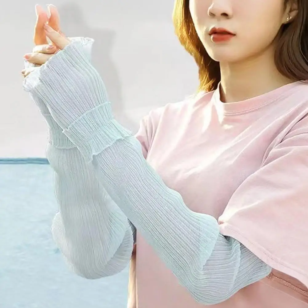 Sun Protection Gear Women’s Long Tulle Arm Sleeves Sheer Sun Protection Gloves Ruched Bridal Fingerless Covers for Wedding