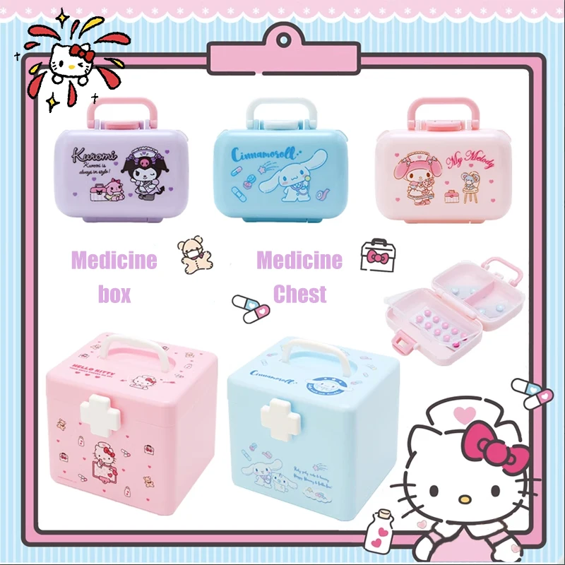 

Kawaii Medicine Chest Sanrio My Melody Kuromi Cinnamoroll Cute Anime Portable Medicine Box Storage Box Toys for Girls Gift