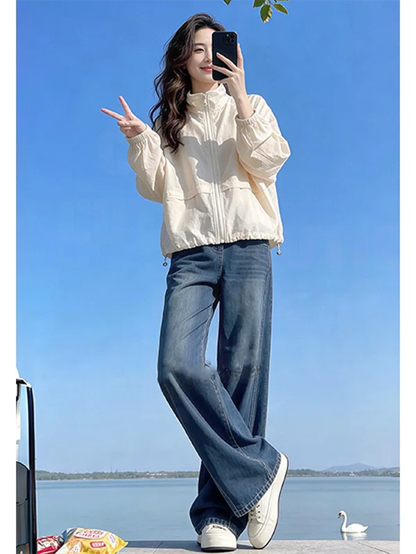 Stunning Women's Short Sun Protection Outerwear Fashionable Compact Size Zipper Closure Long Sleeve Commute Style Outerwear