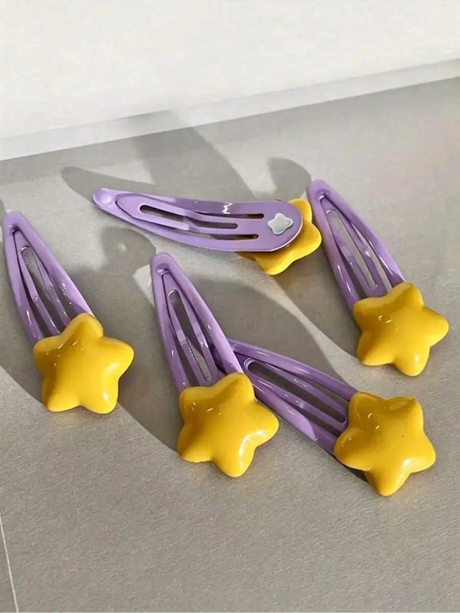 5pcs/2pcs Glossy Texture Cute Cartoon Blue & Yellow Star Hair Clips BB Clips 5cm/1.96in College Style Elegant Home Vintage