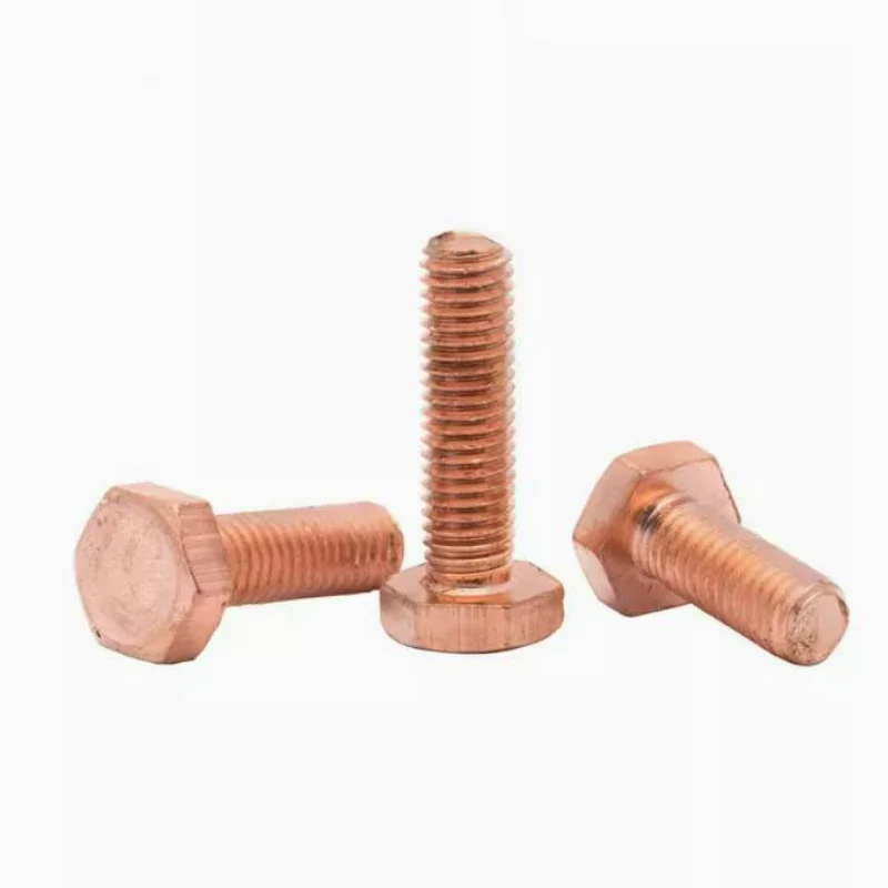 2/5/10pcs T2 Red Copper External Hexagonal Screw Electrolytic Copper Bolt External Hexagonal Screw M6 M8  M12 M14 M16