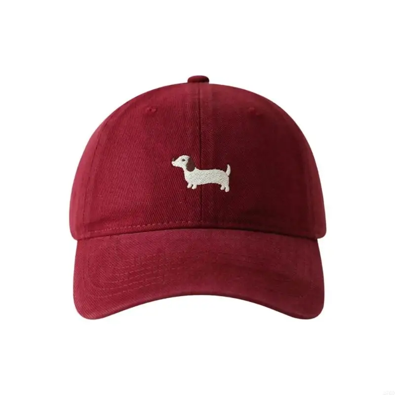 Stylish Unisex Adjustable Duck Bill Hat With Cartoon Dog Embroidery Multi Color