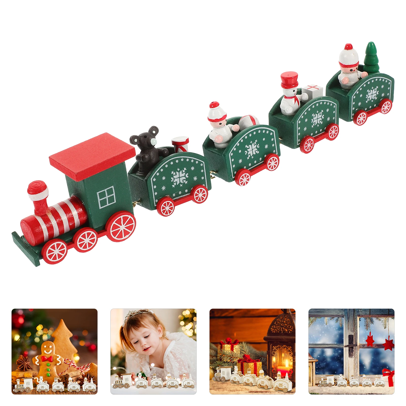 

Wooden Multi-Section Xmas Train Desktop Ornament Cartoon Christmas Decoration Indoor Holiday Decorative Props Christmas Train