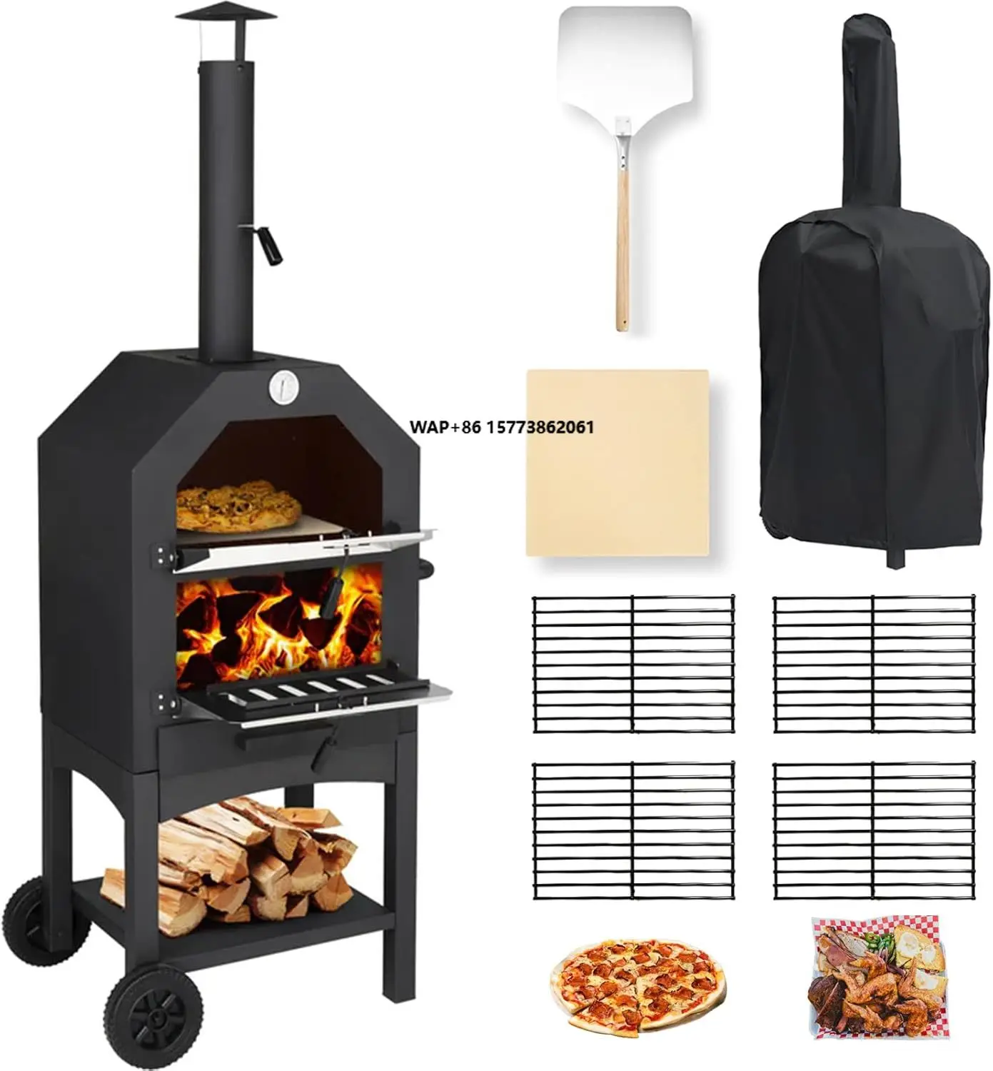 Outdoor Oven - Wood Fired Pizza Oven for Outside with Stone, Peel, Grill Grate & Cover  Patio Pizza Maker Perfect