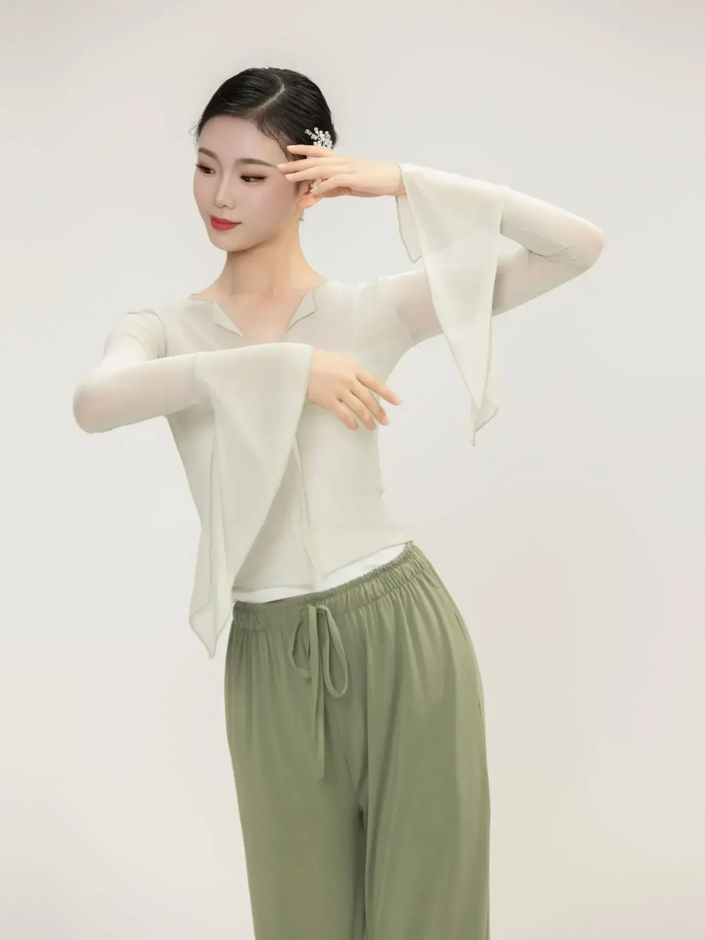 costumes body rhyme gauze clothes mesh yarn summer elegant practice clothes modern dance national art test tops Chinese dance