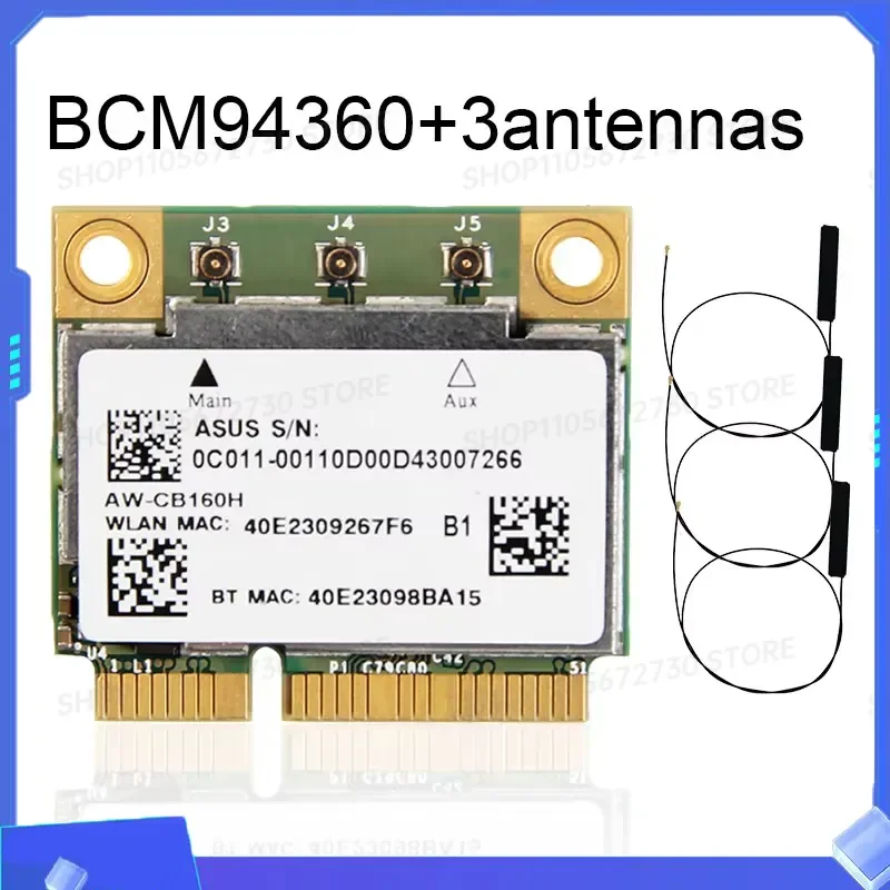 for 2026 Aw Cb160H Bcm94360Hmb Mini PCI E Wireless Network Card 802.11ac 1300Mbps WiFi Bluetooth 4.0 with 20cm MHF4 Antenna
