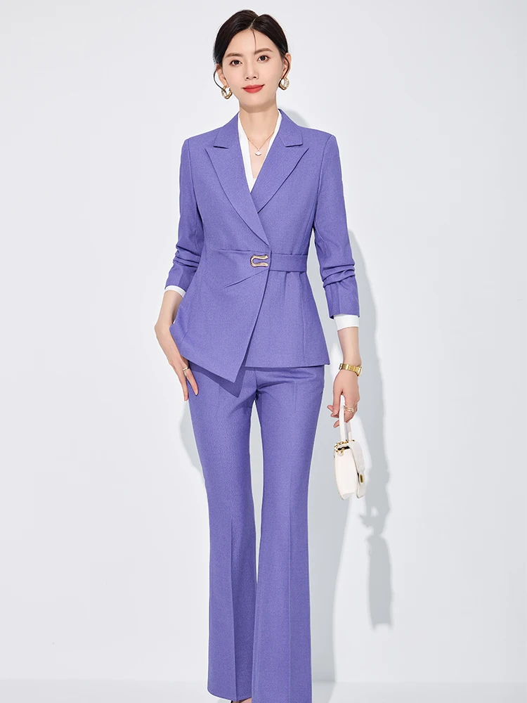 Pink Purple Black White Ladies Pant Suit Women Female Business Work Wear Jacket and Trouser 2 Piece Set Blazer