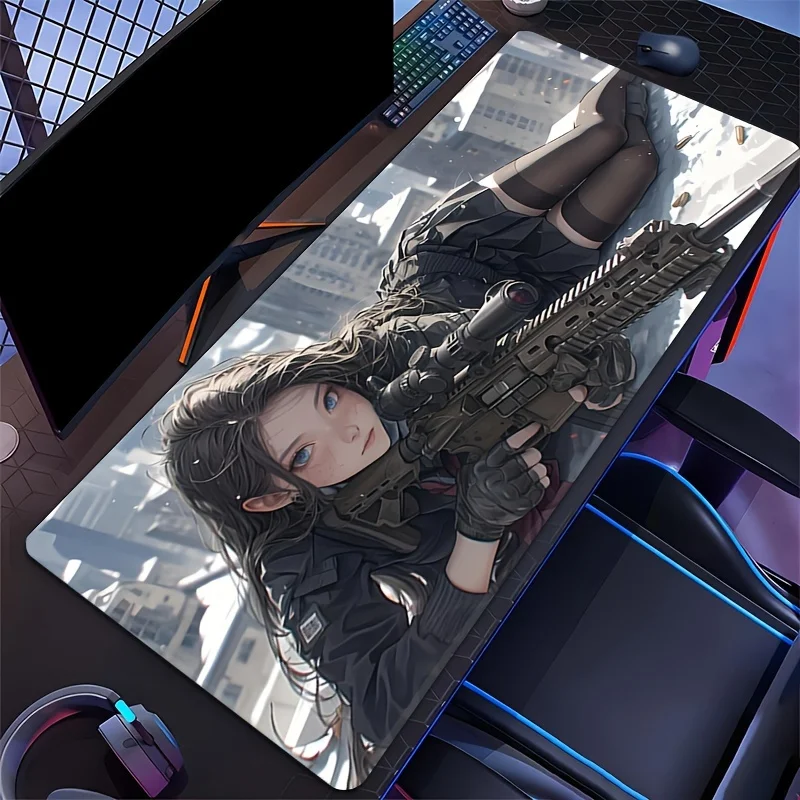 

Large Anime Gaming Mouse Pad with Female Sniper Rifle Design Non-Slip Rubber Sewn Edges Computer Keyboard Desk Mat for PC Office