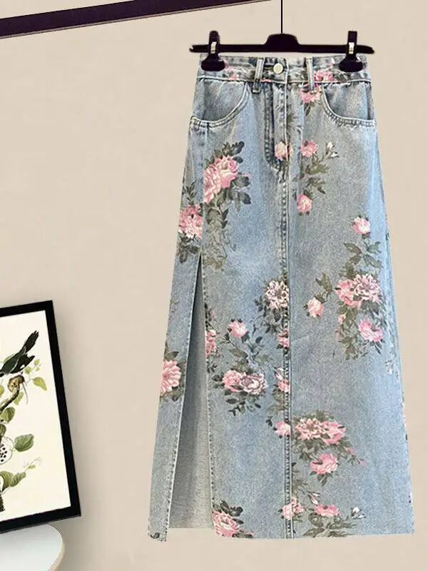 

Юбка А-силуэта с цветочным принтом, высокой талией, из замши, в корейском стиле, для офиса, с молнией и карманами