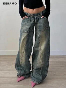 Y 2K Wide Leg Grunge Straat Gewassen Denim Broek American Vintage Hoge Taille Rechte Emo Jeans Dames Casual 2000S Baggy Broek