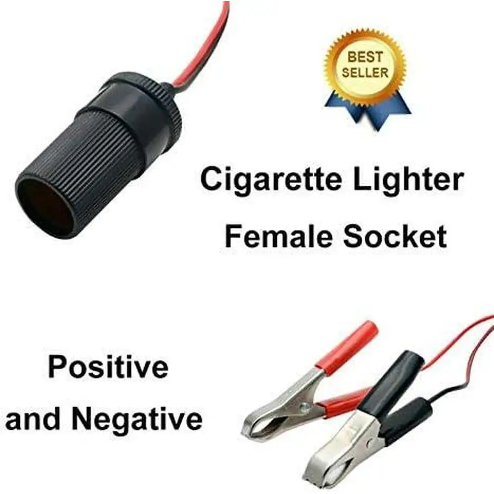 Universal 12V/24V Cigarette Lighter Socket  Car Battery Alligator Clipon Cigarette Lighter Female Adapter Power Socket