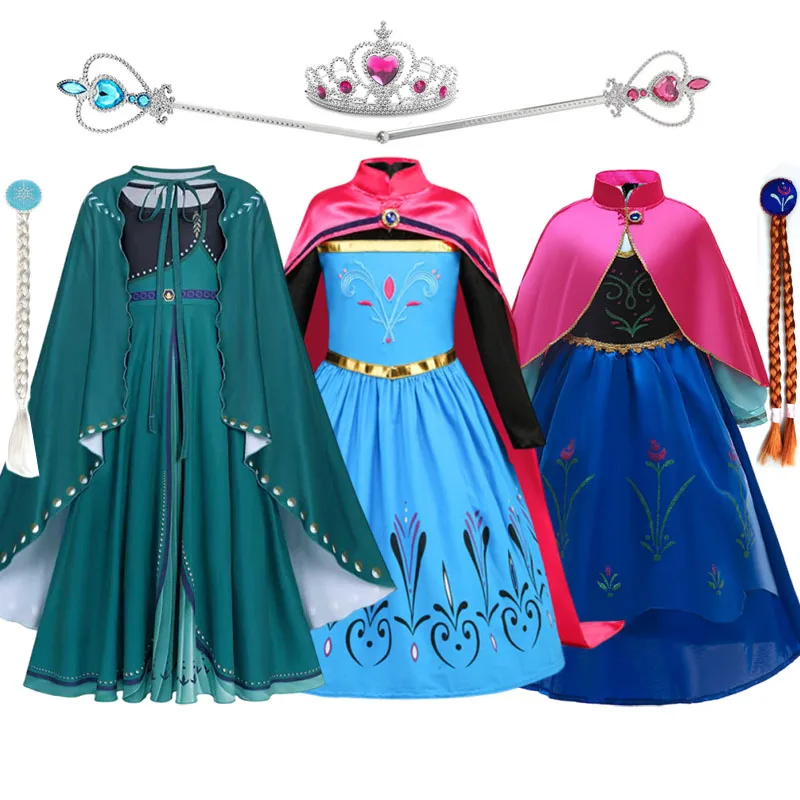 Frozen Green Cape Anna Elsa Princess Coronation Girls Costume Dress Kids Cosplay Carnival Children Gowns Party Disguise Dress