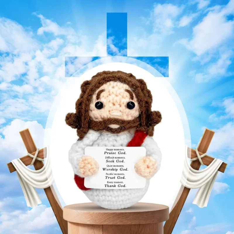 

Sacred Religious Portrait Theme Premium Wool Hook Weaving Doll Delicate White Curly Hair Design Home Indoor Ornament Support