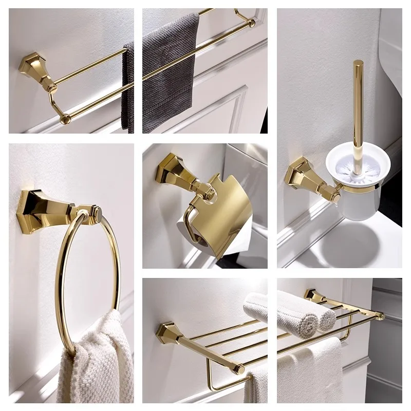 

German AOJINDI European style bathroom and bathroom all copper hardware, bathroom gold storage, double-layer towel rack pendant