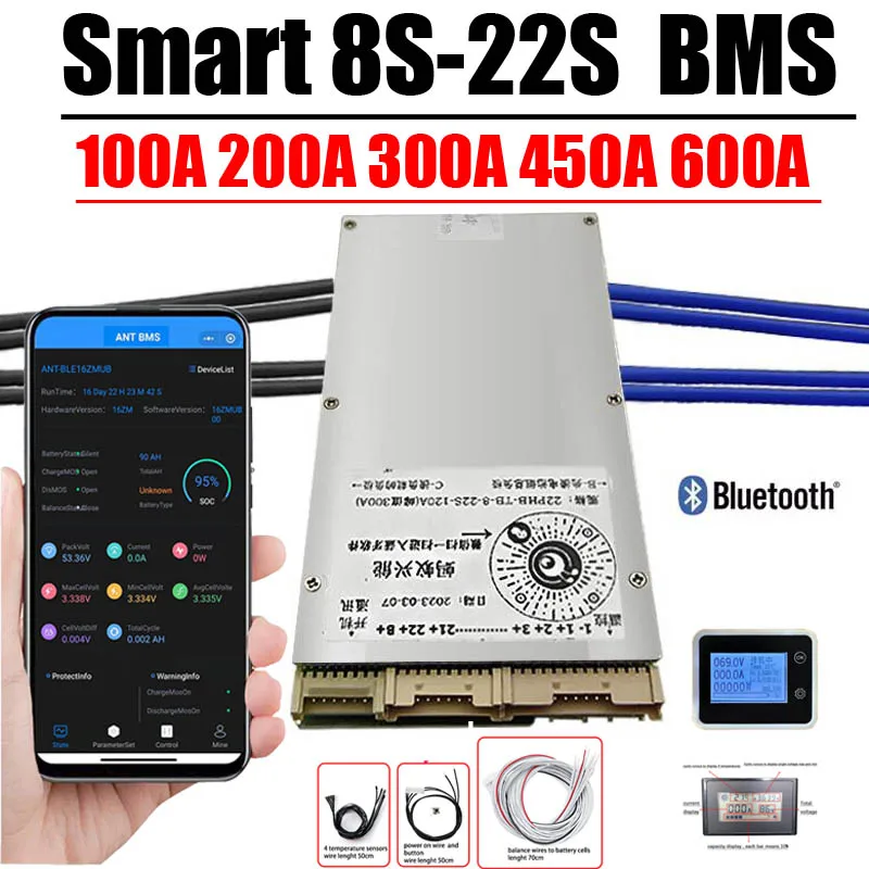 

8S to 22S BMS Ant Smart Bluetooth BMS 300A 450A 600A Lithium Battery Protection Electric Vehicle 36V 48V 60V 13S 14S 16S 20S