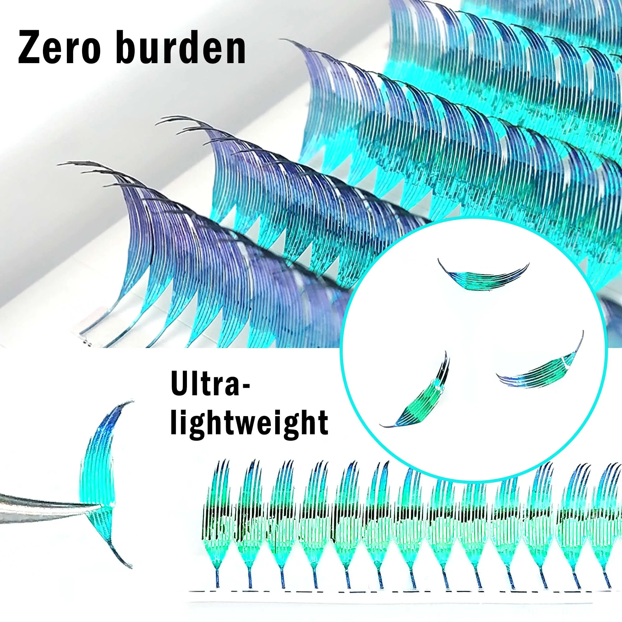 CoMango Extensões de cílios glamourosas Comic Spire, premium, dupla face, coloridas, postiços 0,07mm mix 8-15mm