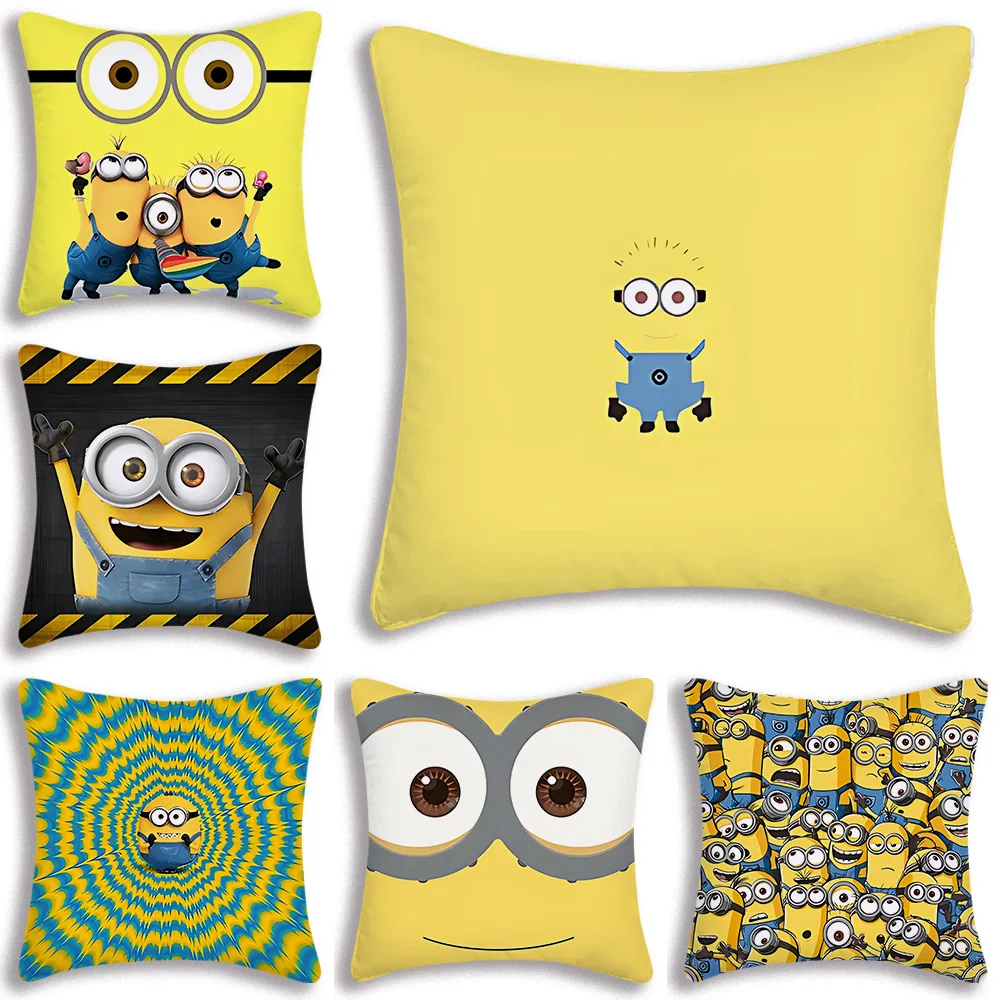 Anime Minions Kawaii Pillow Covers Cartoon Sofa Decorative Home Double-sided Printing Short Plush Cute Cushion Cover