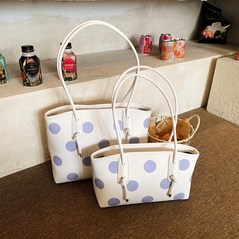 Polka Dot Shoulder Tote Bag Women, Large Capacity Sweet Aesthetic Handbag, College Daily Commute Shopper Bag