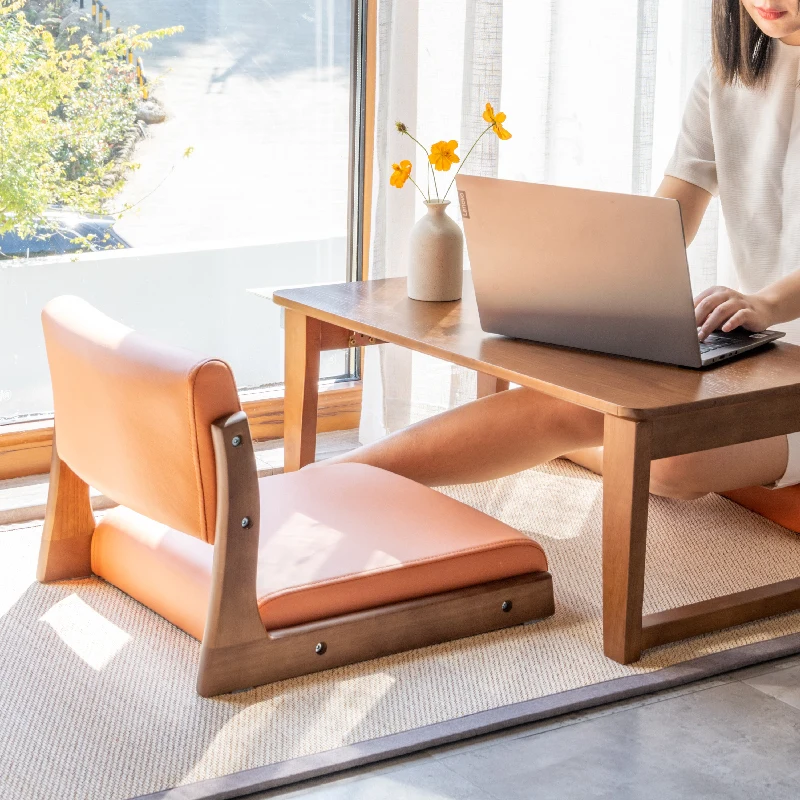 Damedai Solid Wood Tatami Chair With Back&Seat Cushion Floor Seating Japanese Zaisu Legless Chair For Bay Window Balcony Platfor