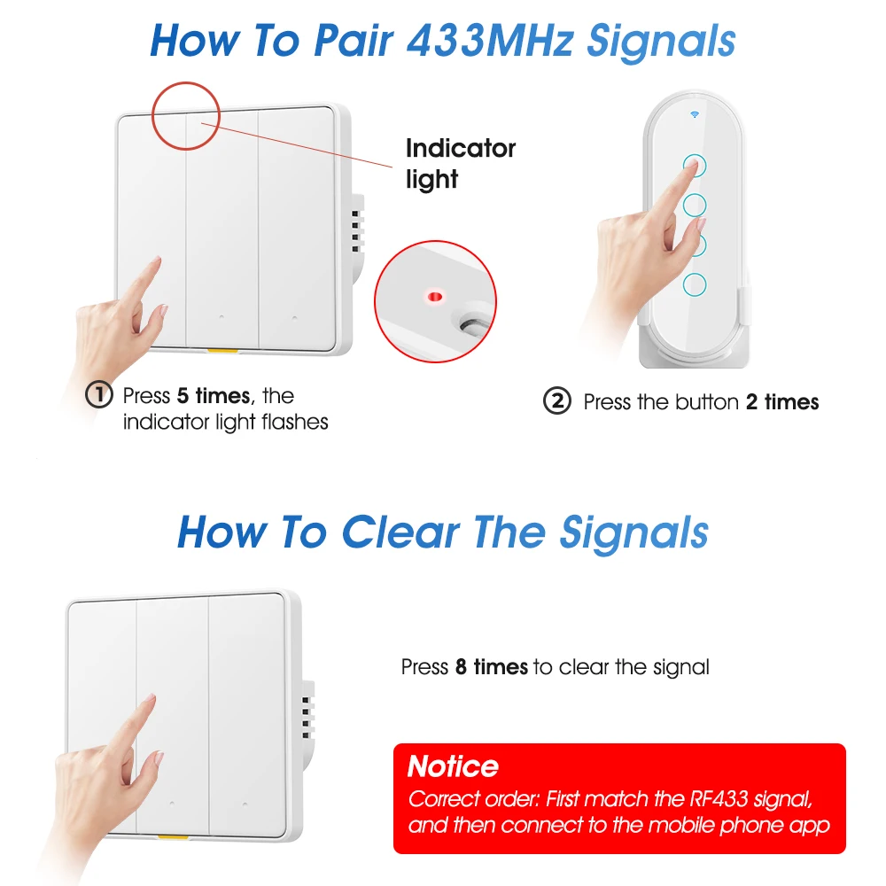 Tuya Smart Switch EU Wall Light Button Switch 110-250v WIFI RF433 TypeC Neutral Wire Timing Voice App Alexa, Google Home