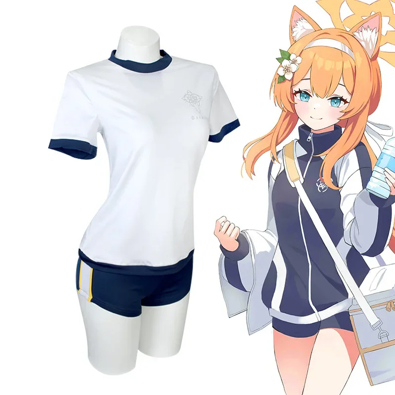 Anime Blue Archive Cosplay Costume Iochi Mari Hanekawa Hasumi Women Athletic Wear Halloween Party Uniform Coat Top Shorts Suit