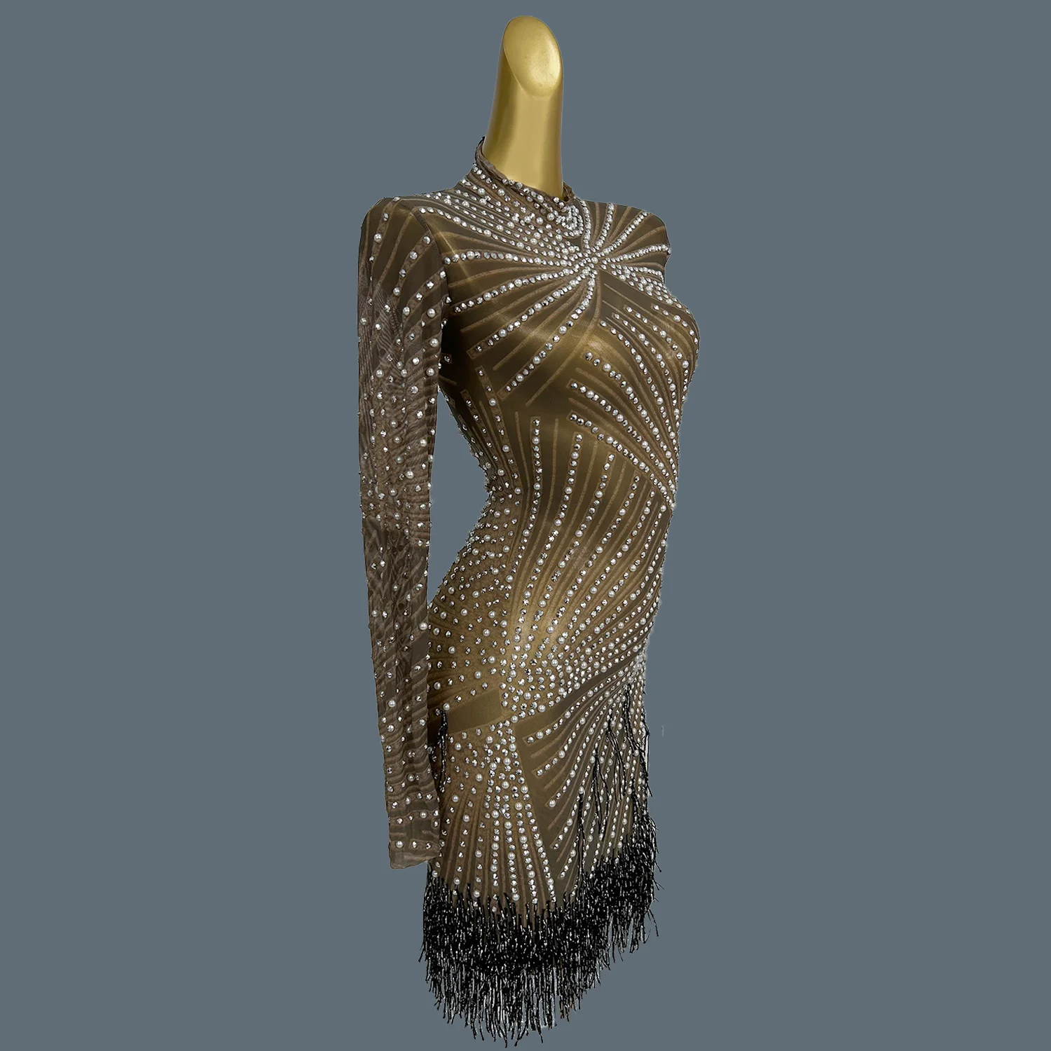 Sexy sheer malha vestidos para mulheres vestido de dança latina festa clube noite palco desempenho traje aniversário celebrar baile zonglv