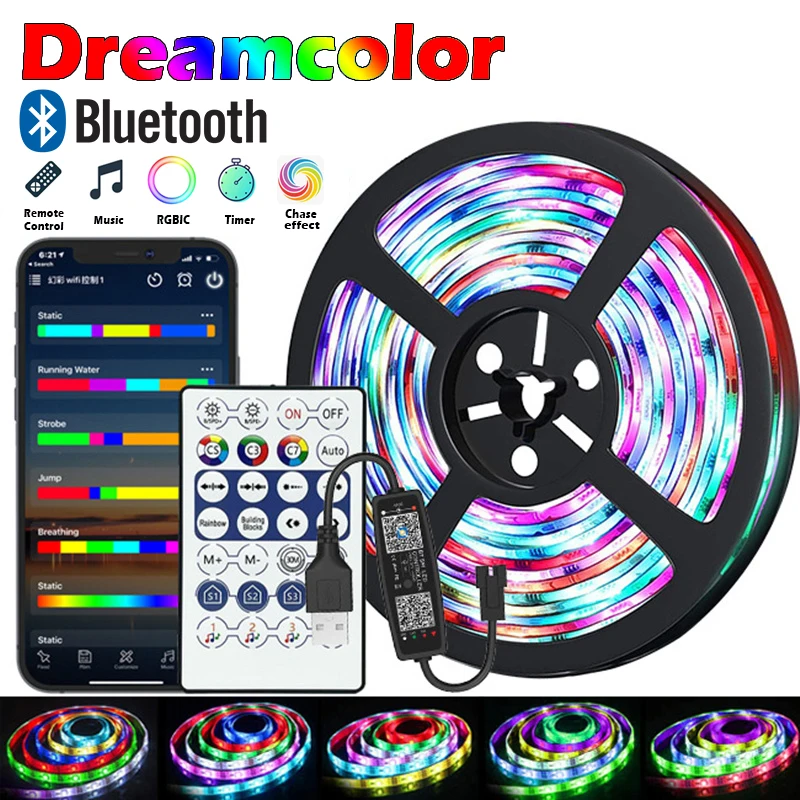 Diodowa diody na wstążce LED adresowalna lampa elastyczne światło 12 diod LED/M listwa LED synchronizacji muzyka Bluetooth do wystroju domu