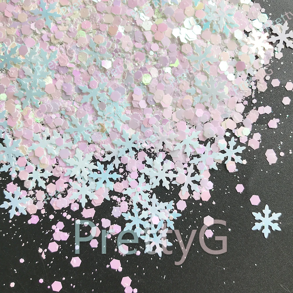 PrettyG 10 جرام/الحقيبة عيد الميلاد مكتنزة يمزج بريق السائبة ندفة الثلج يلمع مسمار الترتر DIY بها بنفسك قالب ملء الراتنج الايبوكسي الديكور