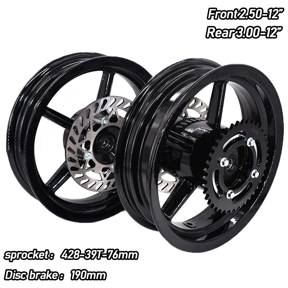 12 inch Front 2.50-12 and Rear 3.00-12 with Sprocket & Disc brake Rims Refitting for Dirt bike Pit Bike Vacuum Wheel