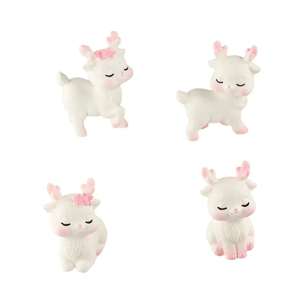 Decorative Mini Pink Deer Statue Resin Pink Deer Miniatures Fruit Baskets Statue Cute Pink Deer Micro Landscape Home Desktop