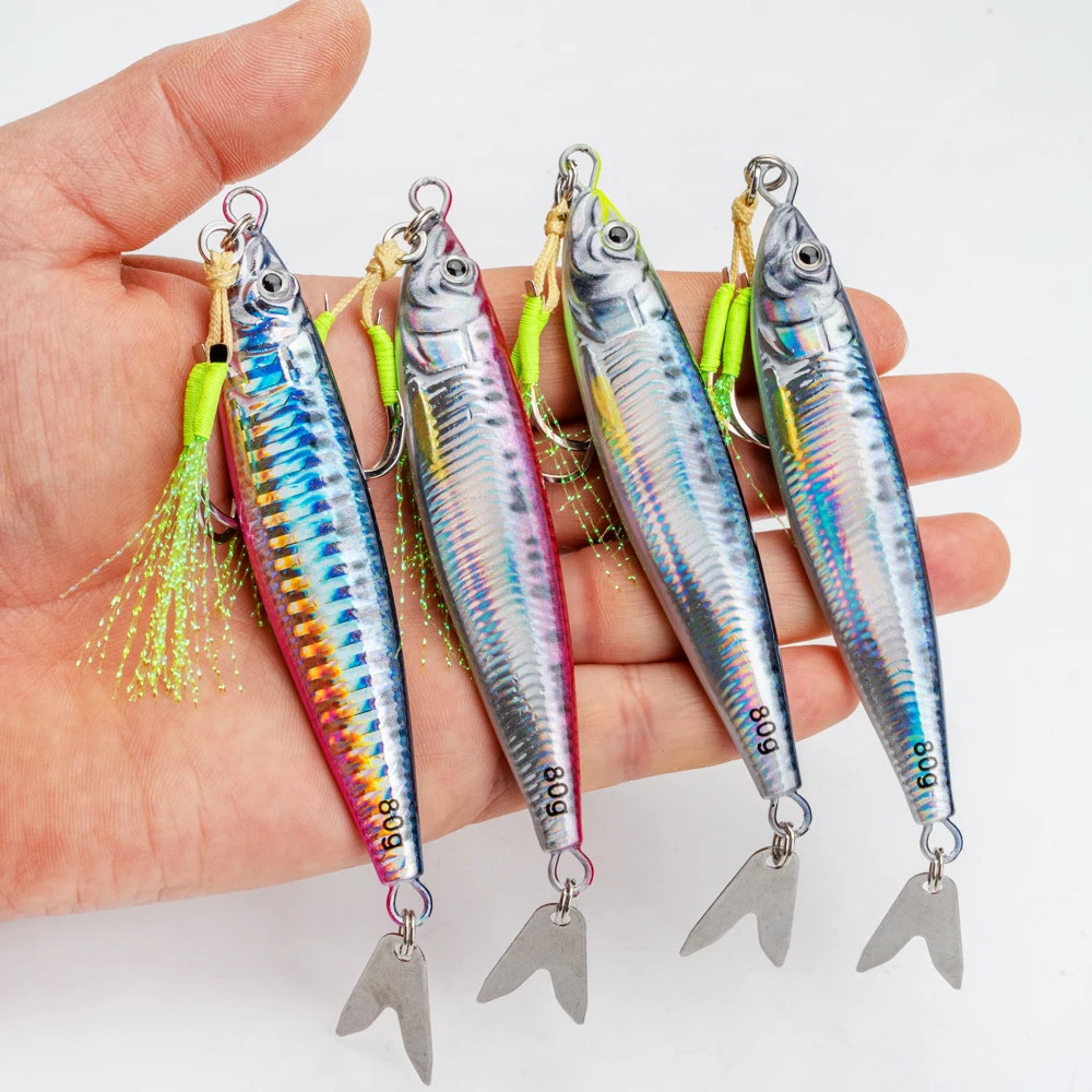 1Pc Leuchtende Schnell Sinkende Metall Jig Köder 20g 30g 40g 60g 80g Salzwasser shore Casting Angeln Locken Vertikale Metall Jig mit Haken – Detail 8