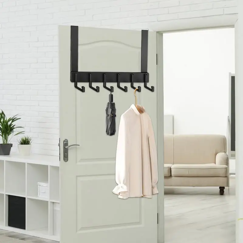 Back Door Hooks Punch-Free Over The Door Metal Hook Multi-Hook Design Clothes Rack Hanger For Front Door Bathroom Bedroom And