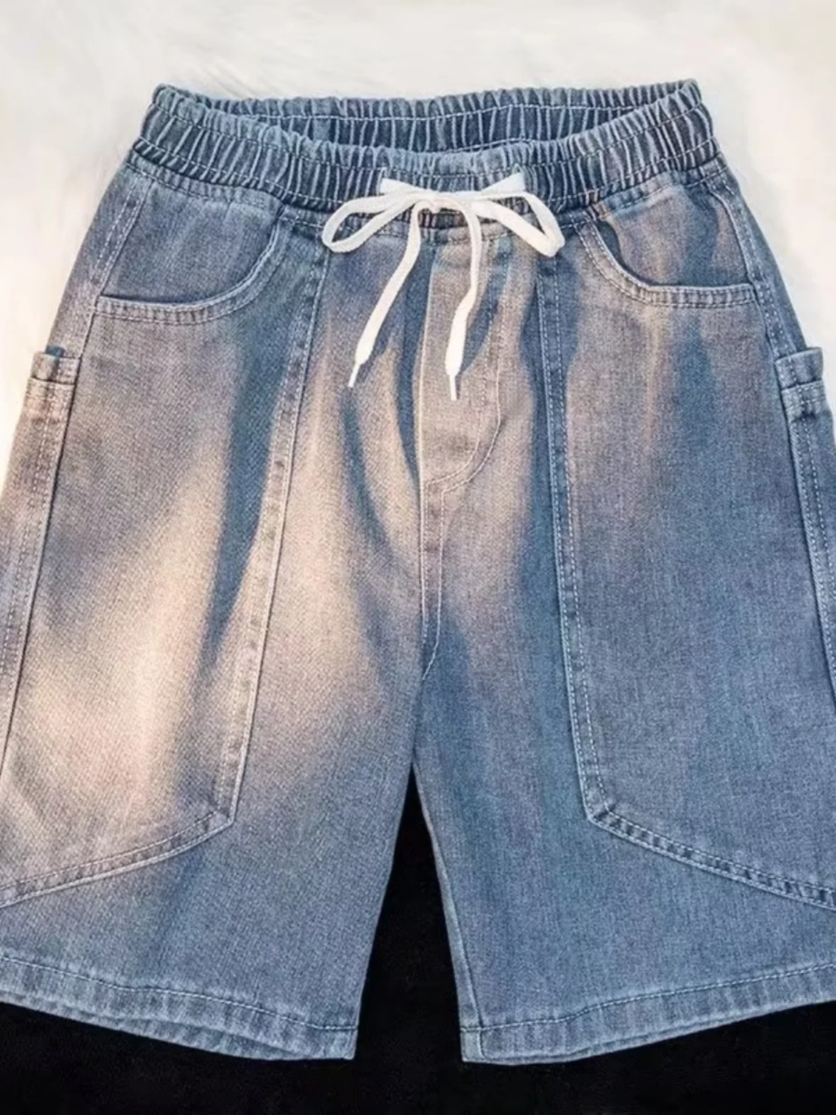 

Summer Thin Straight Loose American Retro Five-Point Men's Jeans Shorts Workwear Elastic Waistband Fashionable Brand Youth Po...