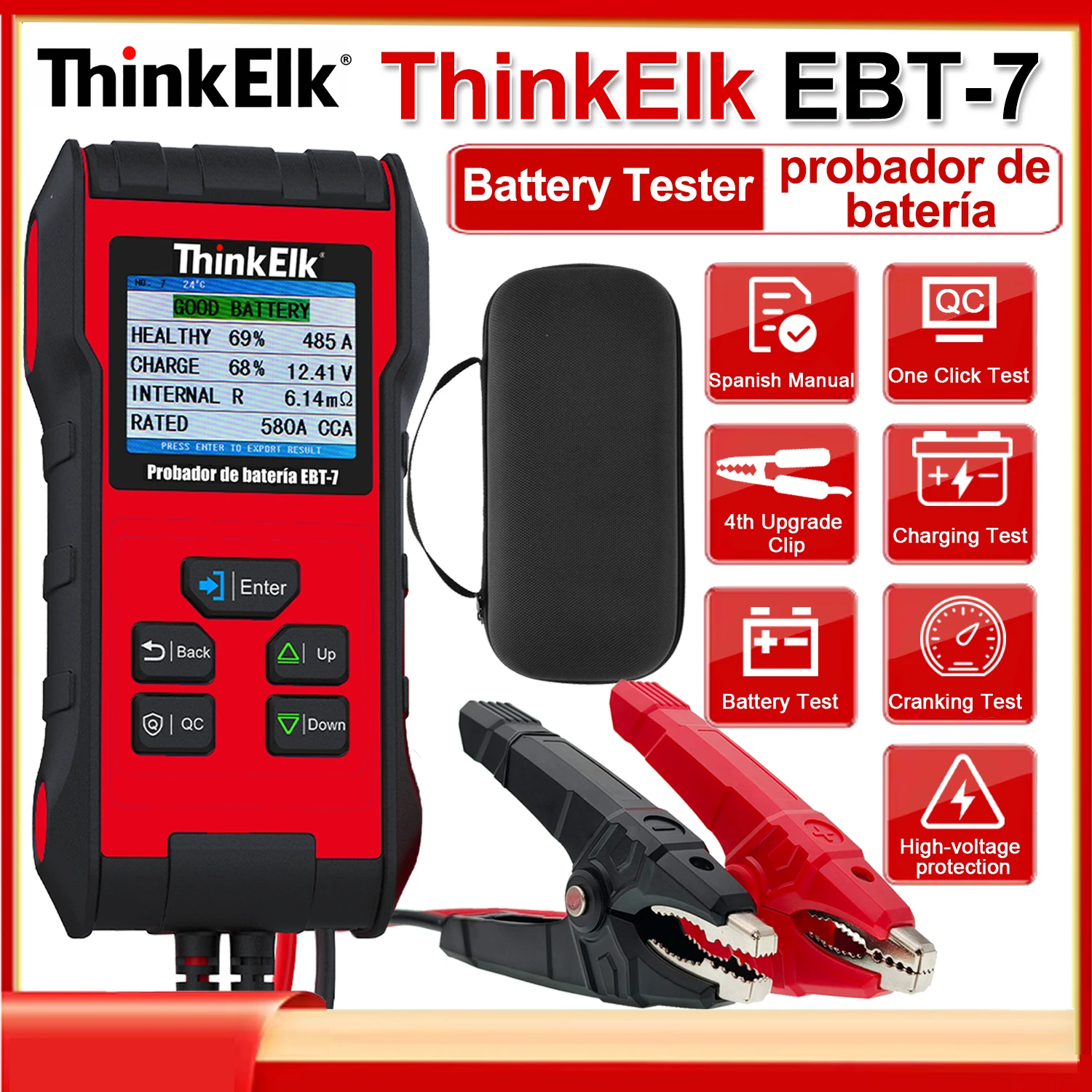 

ThinkElk EBT-7 Battery Tester 12V-24V Battery Analyzer QC Fast Test Battery Charge and Condition Support Multi-language