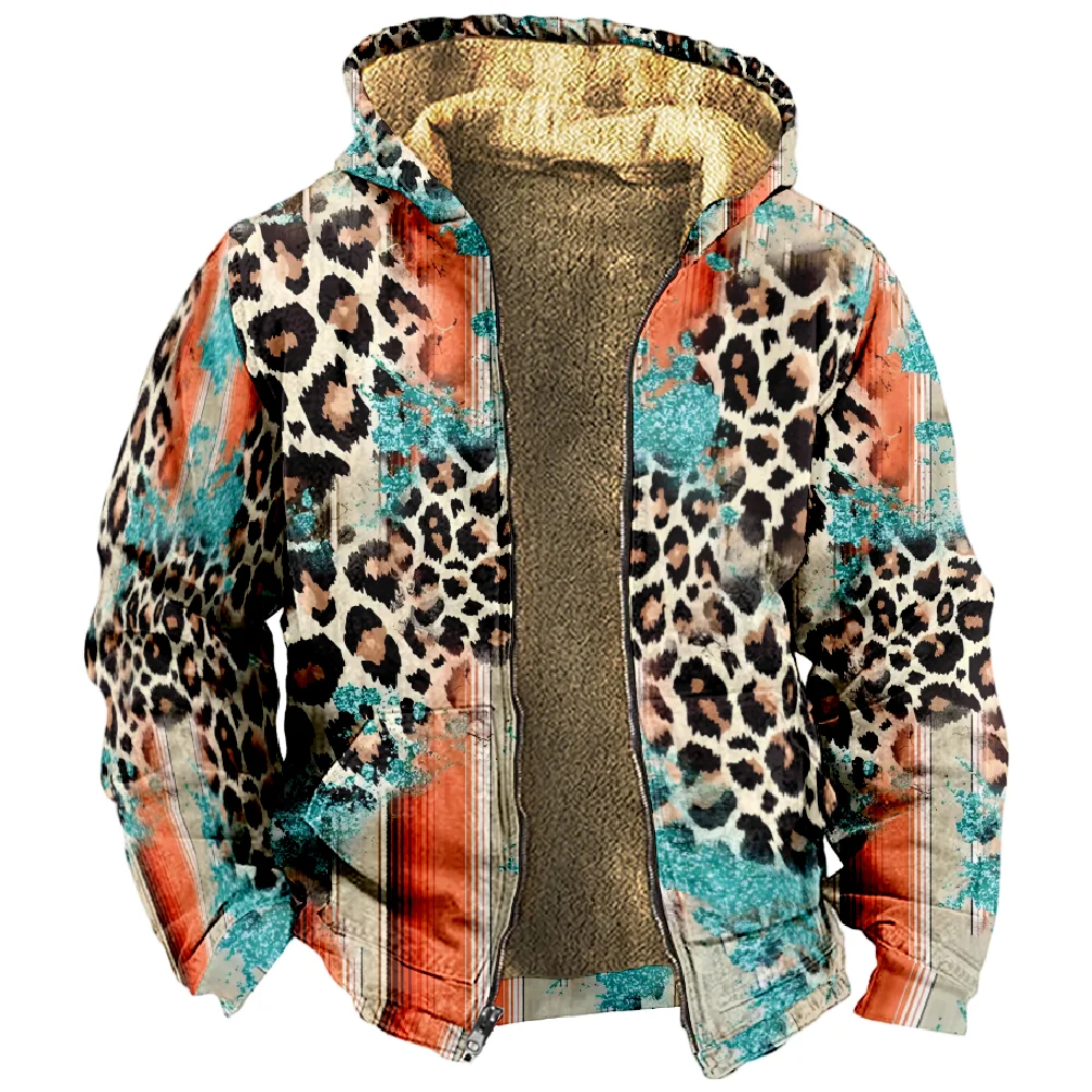 Leopard Printed Coats For Men Women Tie Dye Hoodie Long Sleeve Stand Collar Zipper Sweatshirt Unisex Clothes