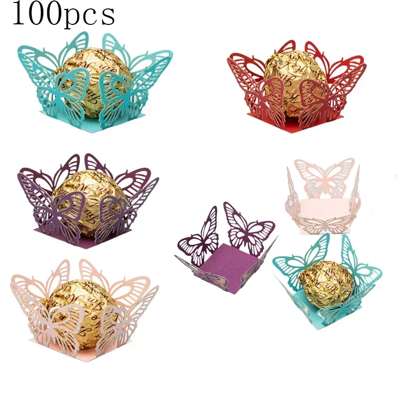 100pcs Butterfly Laser Cut Candy Box Wedding Gifts Tray Pearl Paper Chocolate Holder Birthday Decor Party Favors Baby Shower