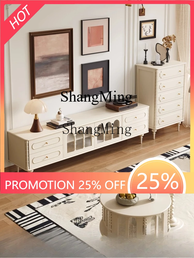 FG good-looking  retro solid wood TV cabinet combination living room household small apartment floor storage locker