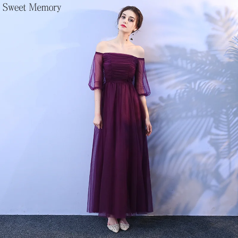 Clearance Cheap Good Quality Pink Purple Mesh Tulle Bridesmaid Dresses Long Wedding Party Dress Lace Up Back Prom Evening Gown