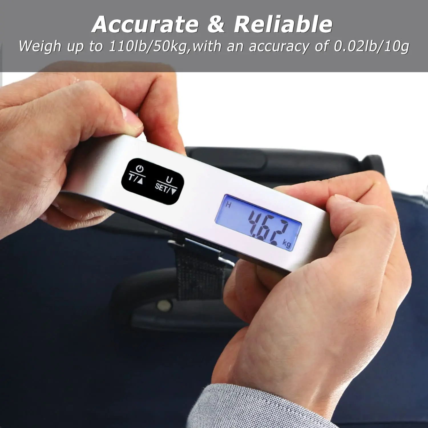 Portable Digital  Baggage Scale for Travel, Suitcase Weight Scale with Rubber Paint, 110lb/50kg, Temperature Sensor