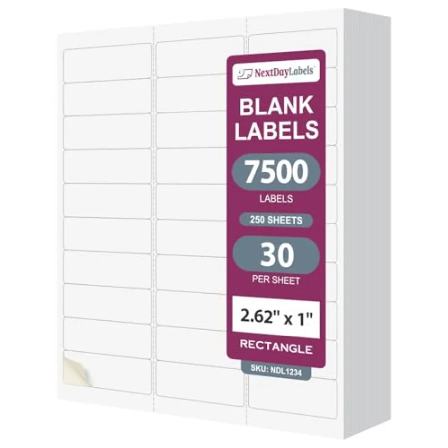 

2.63x1 Inch Rectangle Stickers White Blank Labels for Laser Inkjet Printer - 30 Per Sheet Self-Adhesive Address Mailing Name Ta