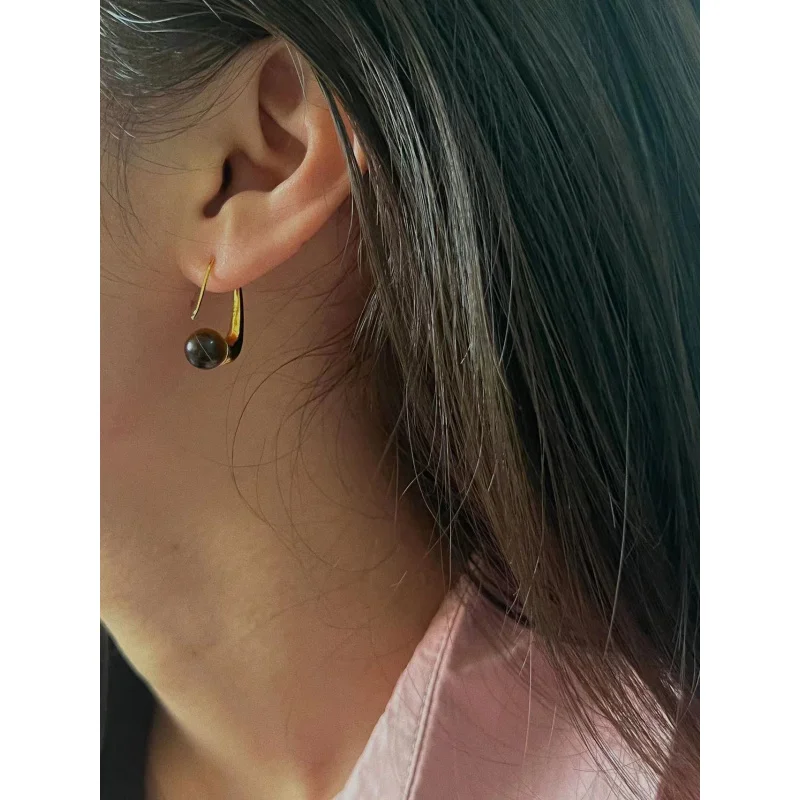 High-Grade Affordable Luxury Style Tigereye Earrings Special-Interest DesigninsCold Style Art End Ear Hook Fashionable Earrings