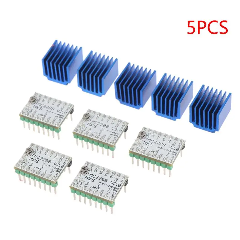∘5Pcs TMC2208 V2.0 Stepper Motor Driver, Quiet StealthChop Precision Driver Module with Heatsink for 3D Printer CNC Machines
