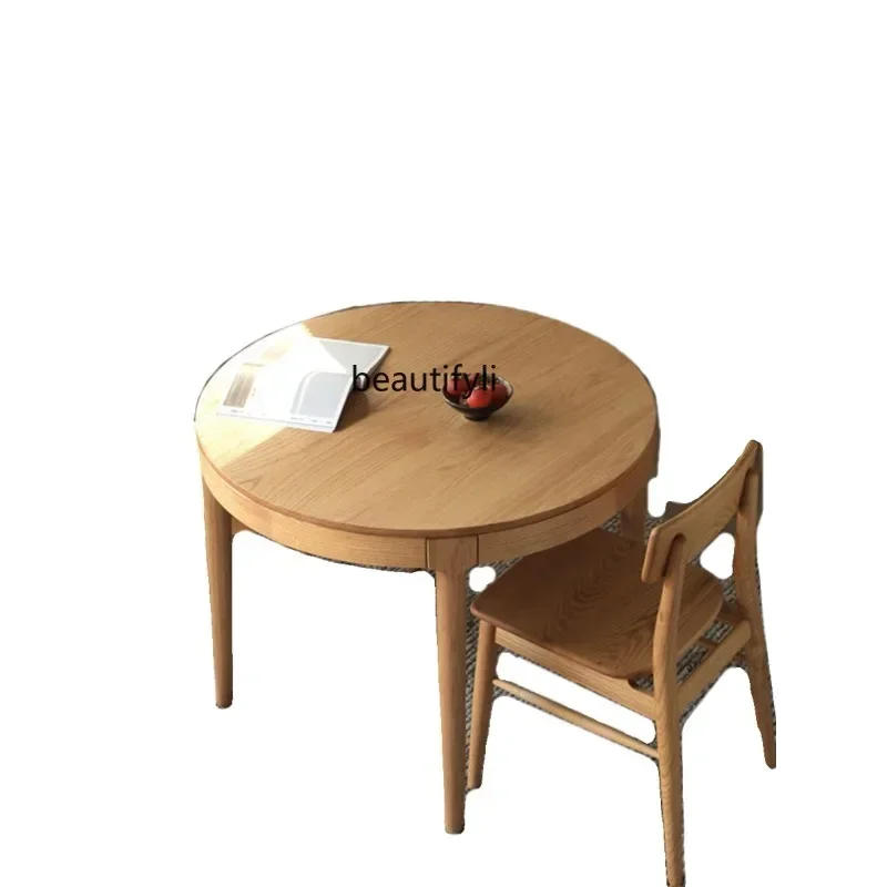 

Nordic Black Walnut Solid Wood Round Table Home Japanese Style Dining Table Log Oak Dining Table in Dining Room Small Apartment